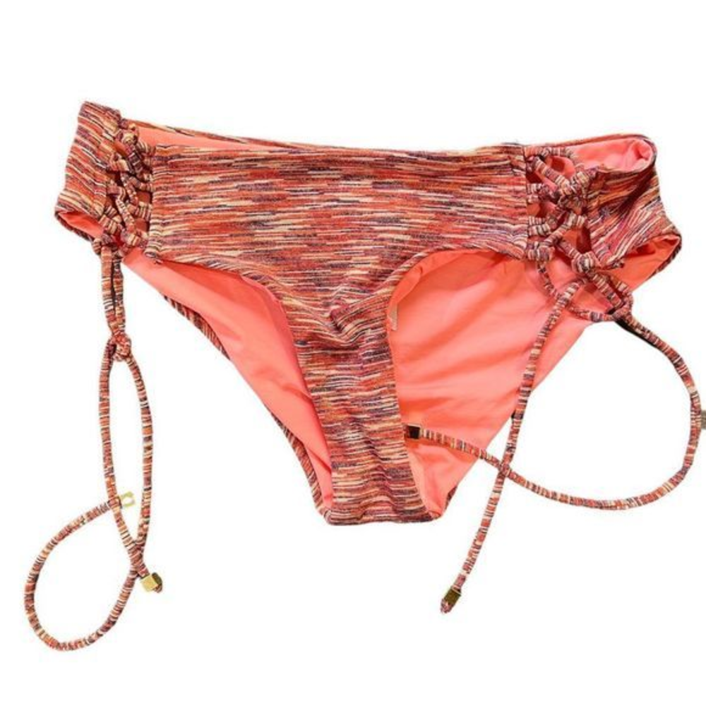 NWOT BECCA Pink Sparkle Stripe Bathing Suit‎ Bottoms (S)